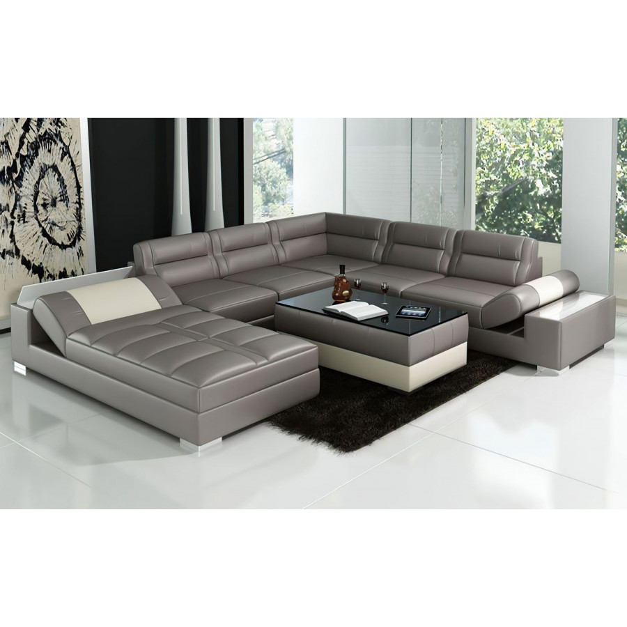 Jubilee Thataway Modern Left Hand Facing Sectional with Storage - Gray/White, Top Grain Italian Leather
