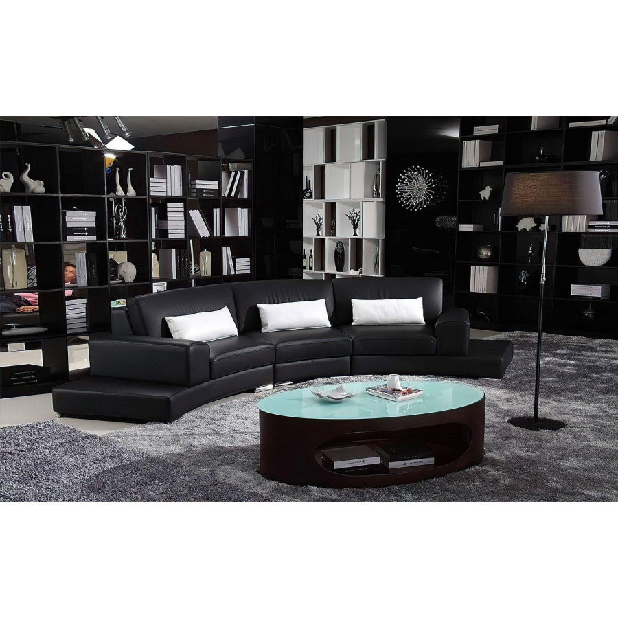 Jubilee Frida Modern Curve Shape Sectional - Black/White, Top Grain Italian Leather