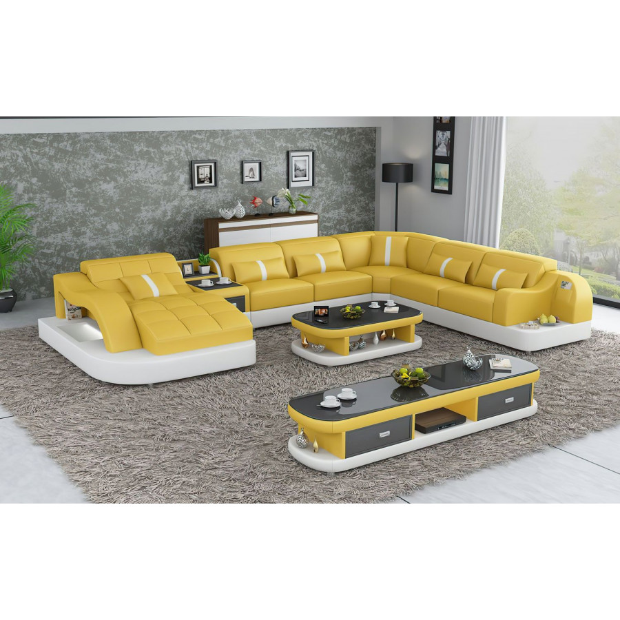 Jubilee Reversible Corner Left Hand Facing Sectional with Led - Yellow/White, Top Grain Italian Leather