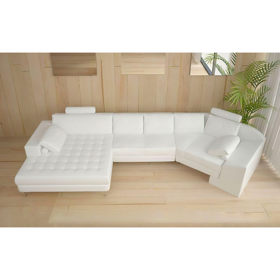 Jubilee Lyric Small Left Hand Facing Sectional with Tufted Chaise - White, Top Grain Italian Leather