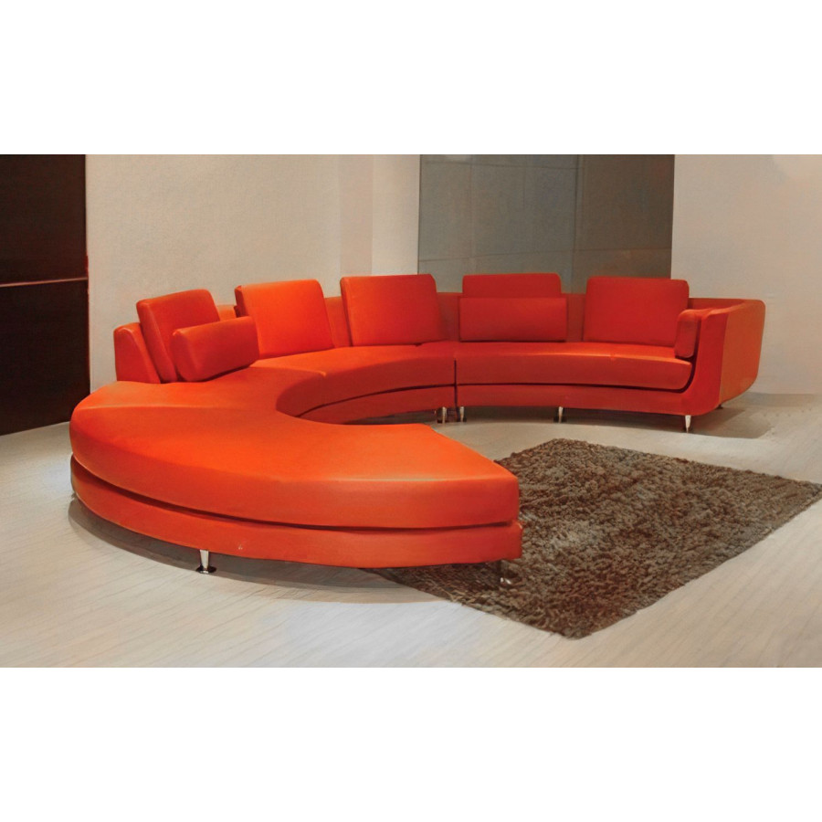 Jubilee Freida Curve Shape Sofa - Orange, Top Grain Italian Leather