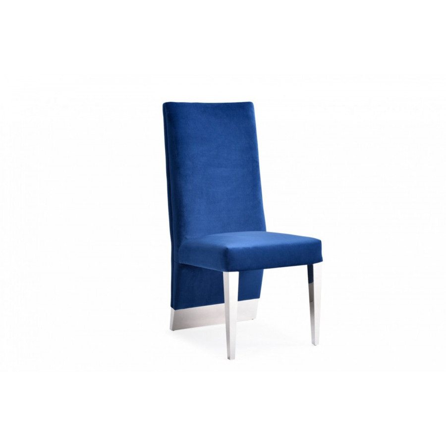Jubilee - Kolpin Velvet Dining Chair Set of 2 in Blue, Velvet/Stainless Steel