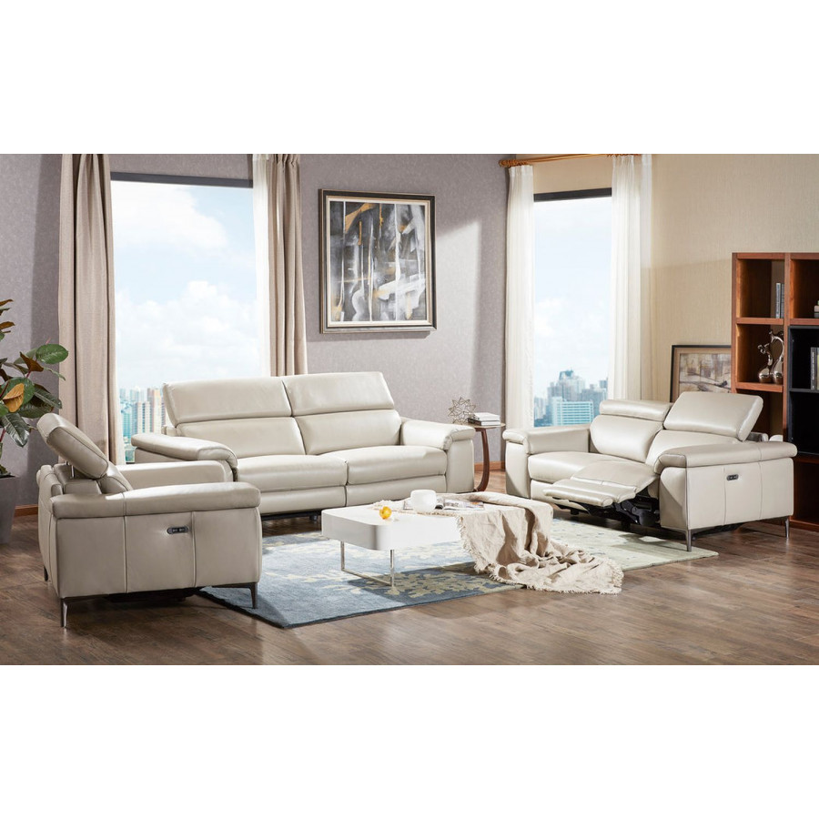 Jubilee Modern Kony Recliner Sofa Set - Light Gray, Premium Italian Leather
