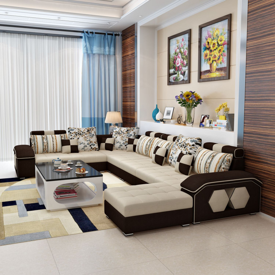 Jubilee Selena Style B Modular Tufted Sectional - Cream/Dark Brown, Fabric