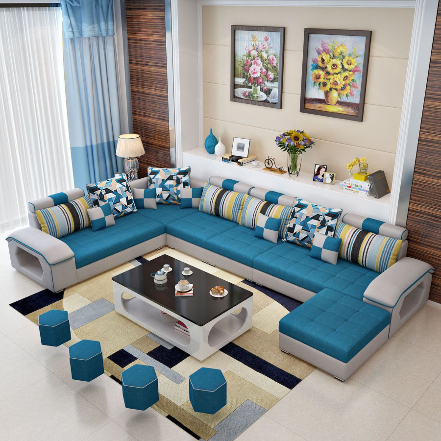 Jubilee Selena Style B Modular Tufted Sectional - Blue/Gray, Bonded Leather