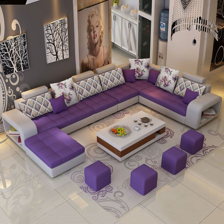 Jubilee Selena Style E Modular Tufted Sectional - Purple/Light Gray, Fabric