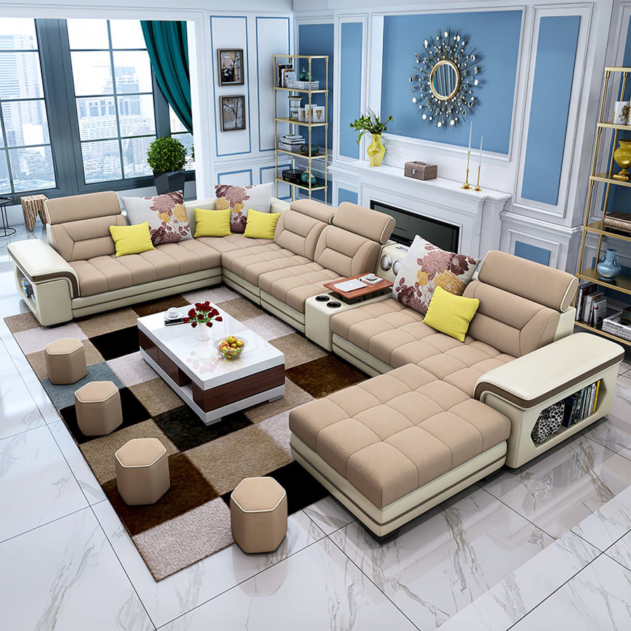 Jubilee Selena Style G Modular Tufted Sectional - Light Brown/Light Beige, Fabric