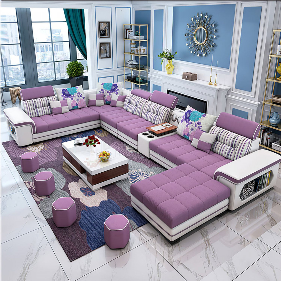 Jubilee Selena Style G Modular Tufted Sectional - Purple/White, Fabric
