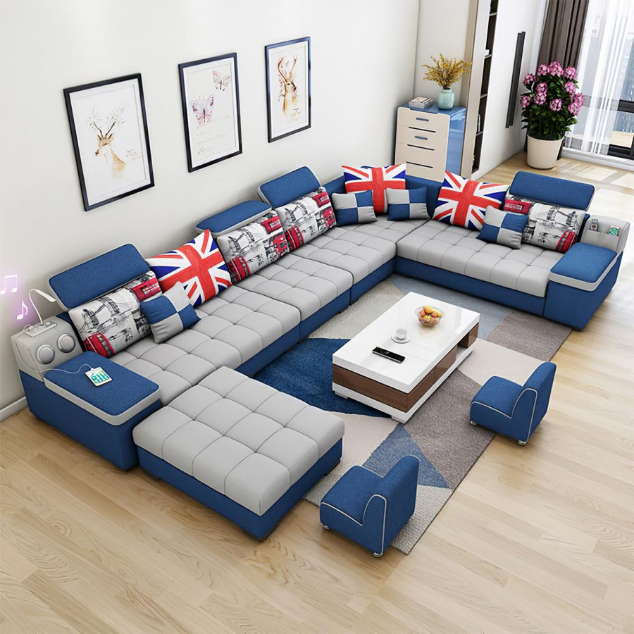 Jubilee Selena Style L Modular Tufted Sectional - Gray/Blue, Fabric