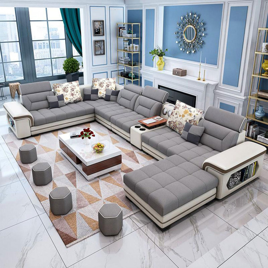 Jubilee Selena Style G Modular Tufted Sectional - Dove Gray/Cream, Fabric