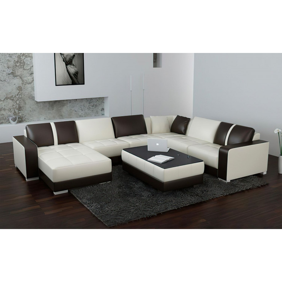 Jubilee Ceaira Modern Modular Tufted Left Hand Facing Sectional - White/Black, Bonded Leather