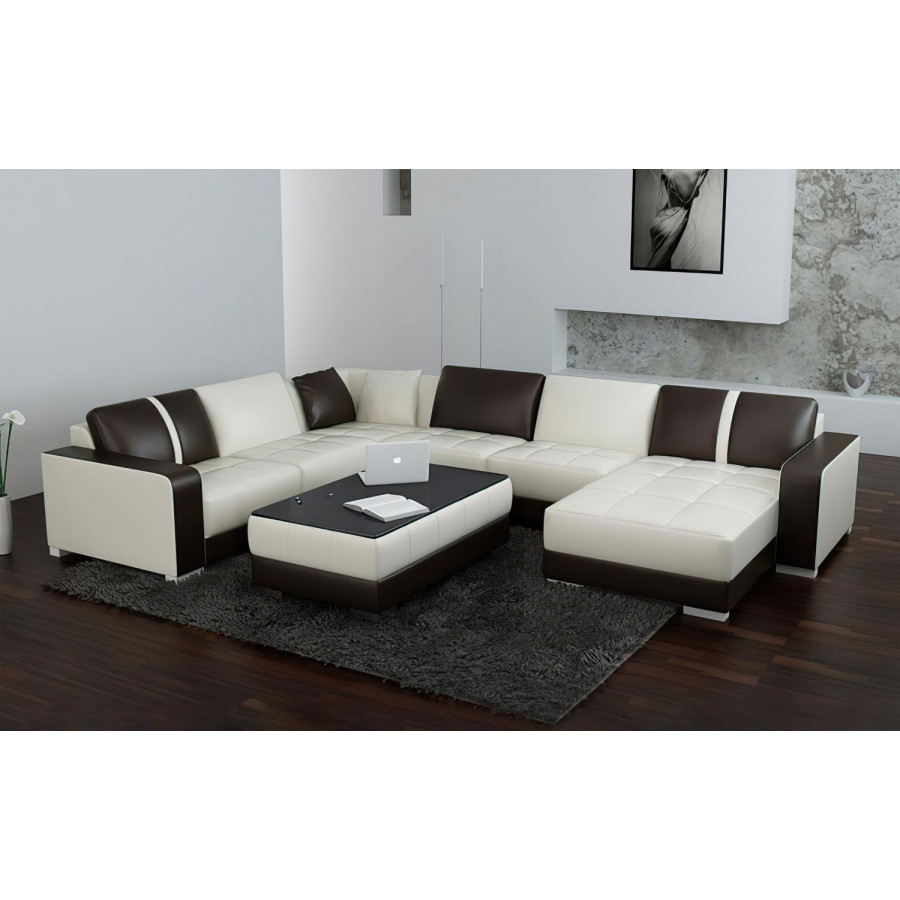 Jubilee Ceaira Modern Modular Tufted Right Hand Facing Sectional - White/Black, Bonded Leather