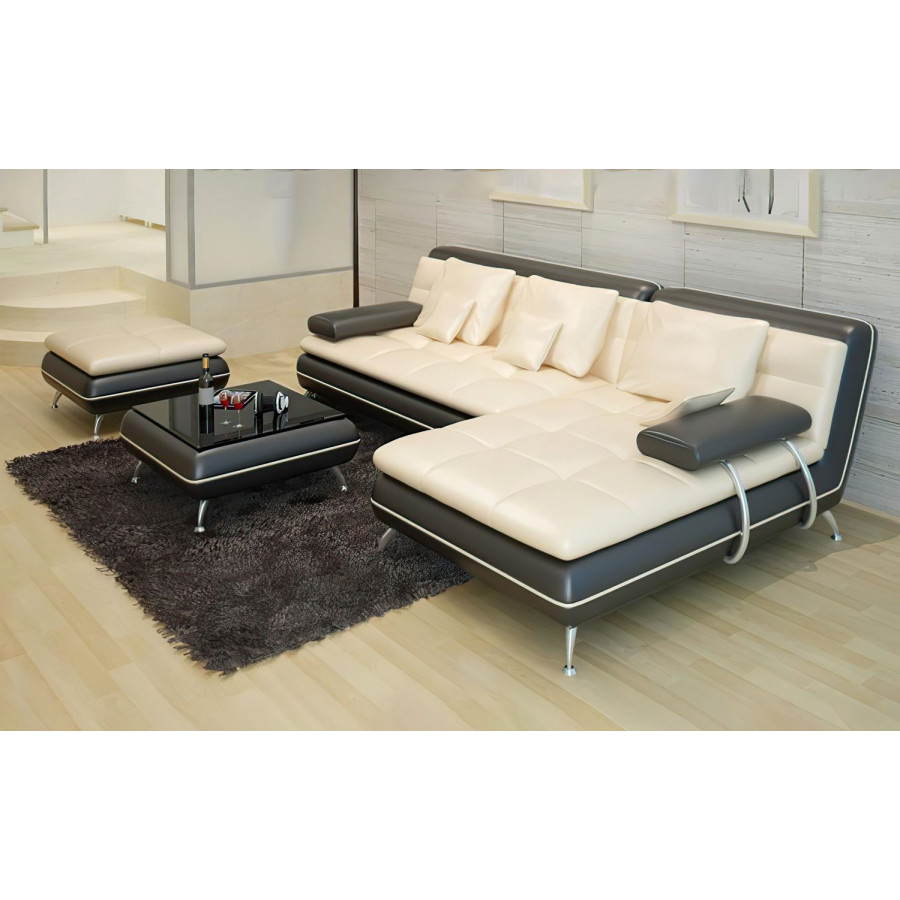 Jubilee Uldir Mini Modern Right Hand Facing Sectional - White/Black, Bonded Leather