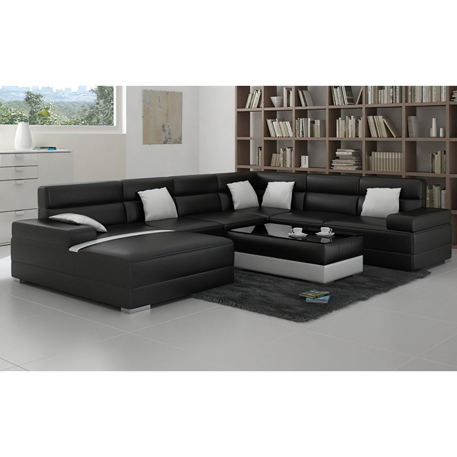 Jubilee Zeal Modern U-Shape Left Hand Facing Sectional - Black/White, Bonded Leather