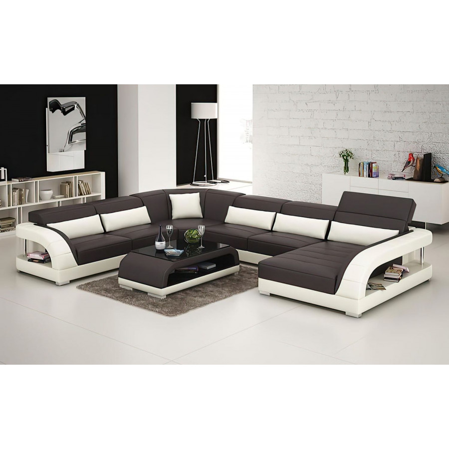 Jubilee Monte Modern U-Shape Right Hand Facing Sectional - Dark Brown/White, Bonded Leather