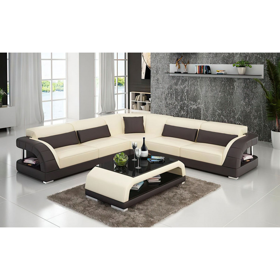 Jubilee Monte Modern Sectional - Beige/Dark Brown, Bonded Leather
