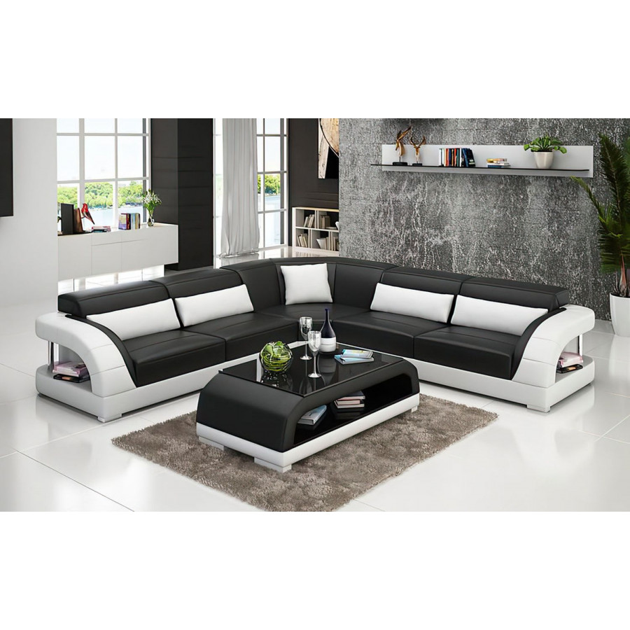 Jubilee Monte Modern Sectional - Black/White, Bonded Leather