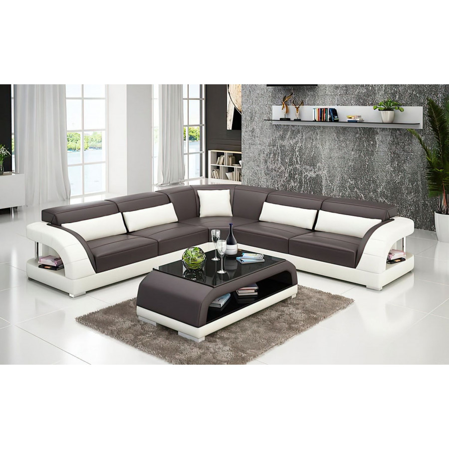 Jubilee Monte Modern Sectional - Dark Brown/White, Bonded Leather