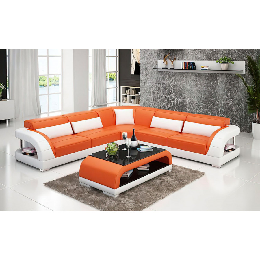 Jubilee Monte Modern Sectional - Orange/White, Top Grain Italian Leather
