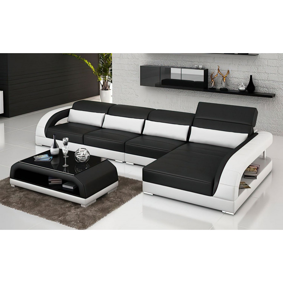 Jubilee Monte Small Modern Right Hand Facing Sectional - Black/White, Bonded Leather