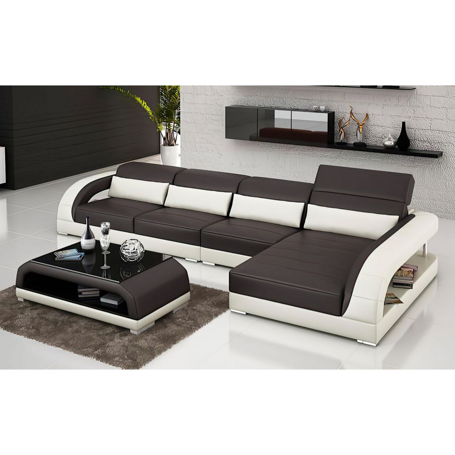 Jubilee Monte Small Modern Right Hand Facing Sectional - Dark Brown/Beige, Bonded Leather