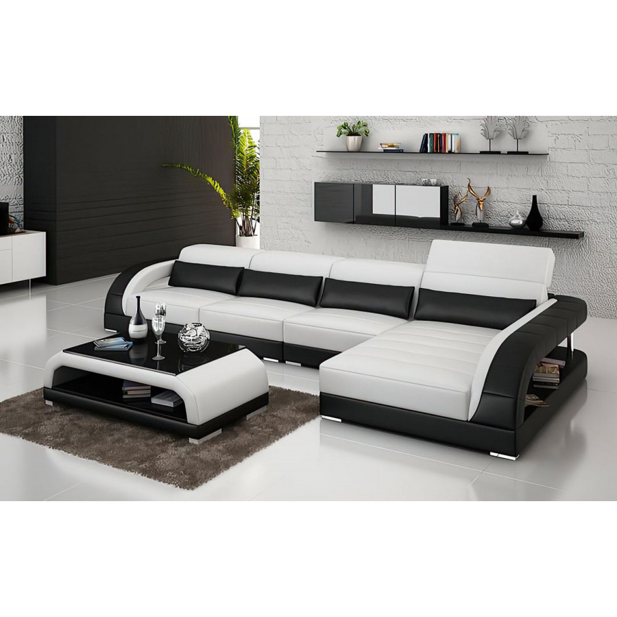 Jubilee Monte Small Modern Left Hand Facing Sectional - White/Black, Bonded Leather