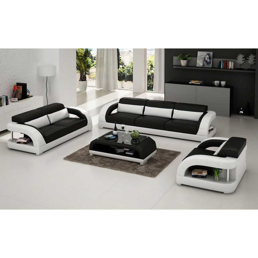 Jubilee Monte Modern Sofa Set - Black/White, Top Grain Italian Leather