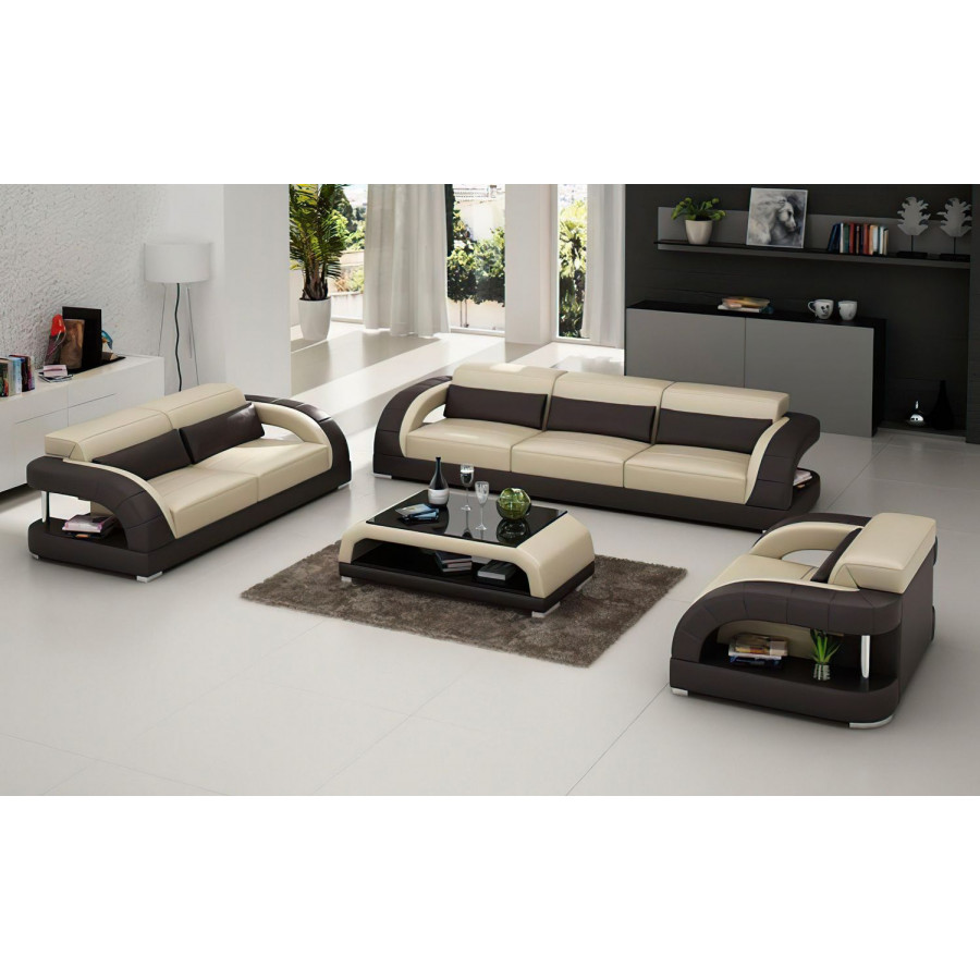 Jubilee Monte Modern Sofa Set - Beige/Dark Brown, Bonded Leather