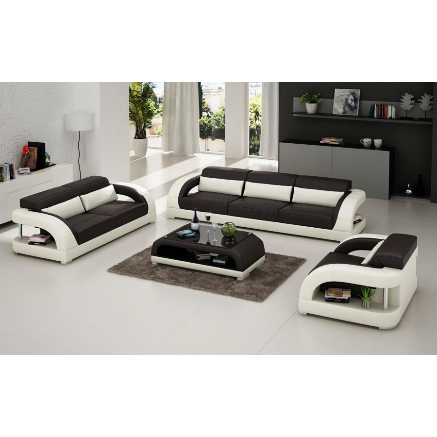 Jubilee Monte Modern Sofa Set - Dark Brown/White, Bonded Leather