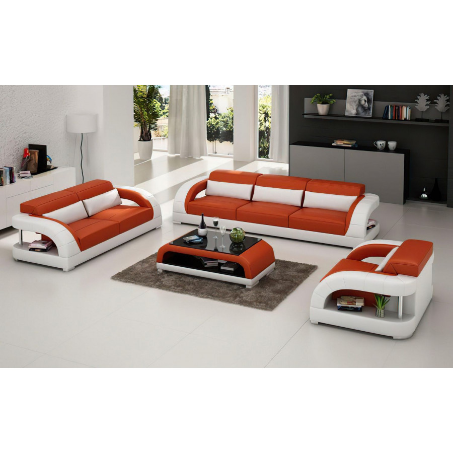 Jubilee Monte Modern Sofa Set - Orange/White, Bonded Leather