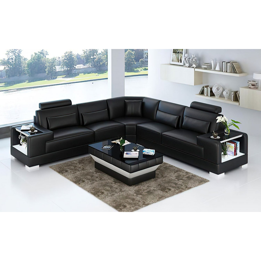 Jubilee Giana Modern Sectional - Black, Top Grain Italian Leather