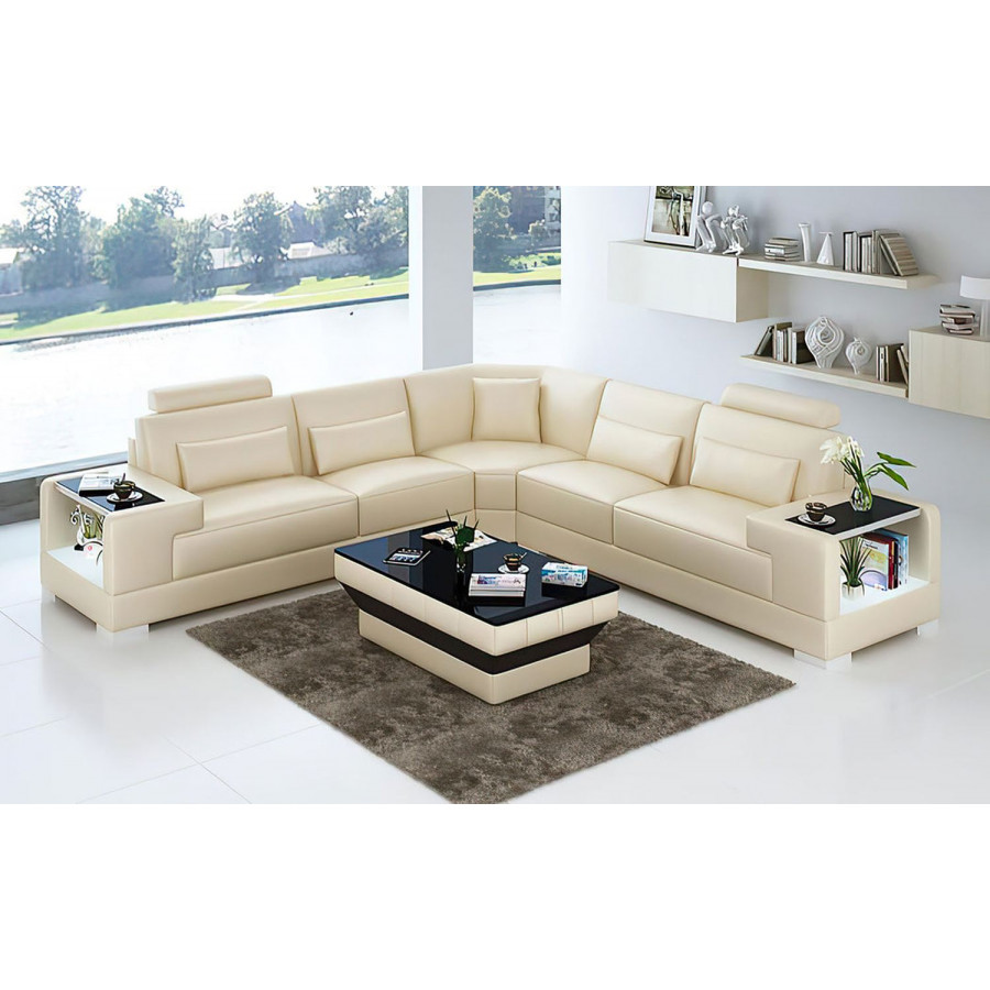 Jubilee Giana Modern Sectional - Beige, Bonded Leather