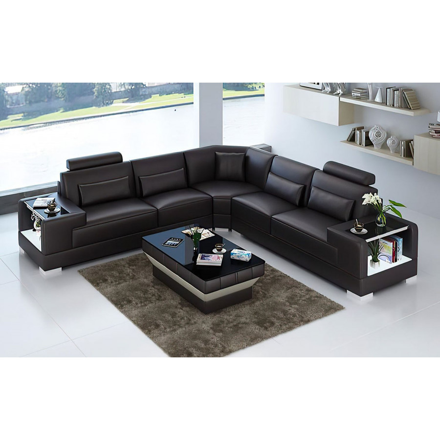 Jubilee Giana Modern Sectional - Dark Brown, Bonded Leather