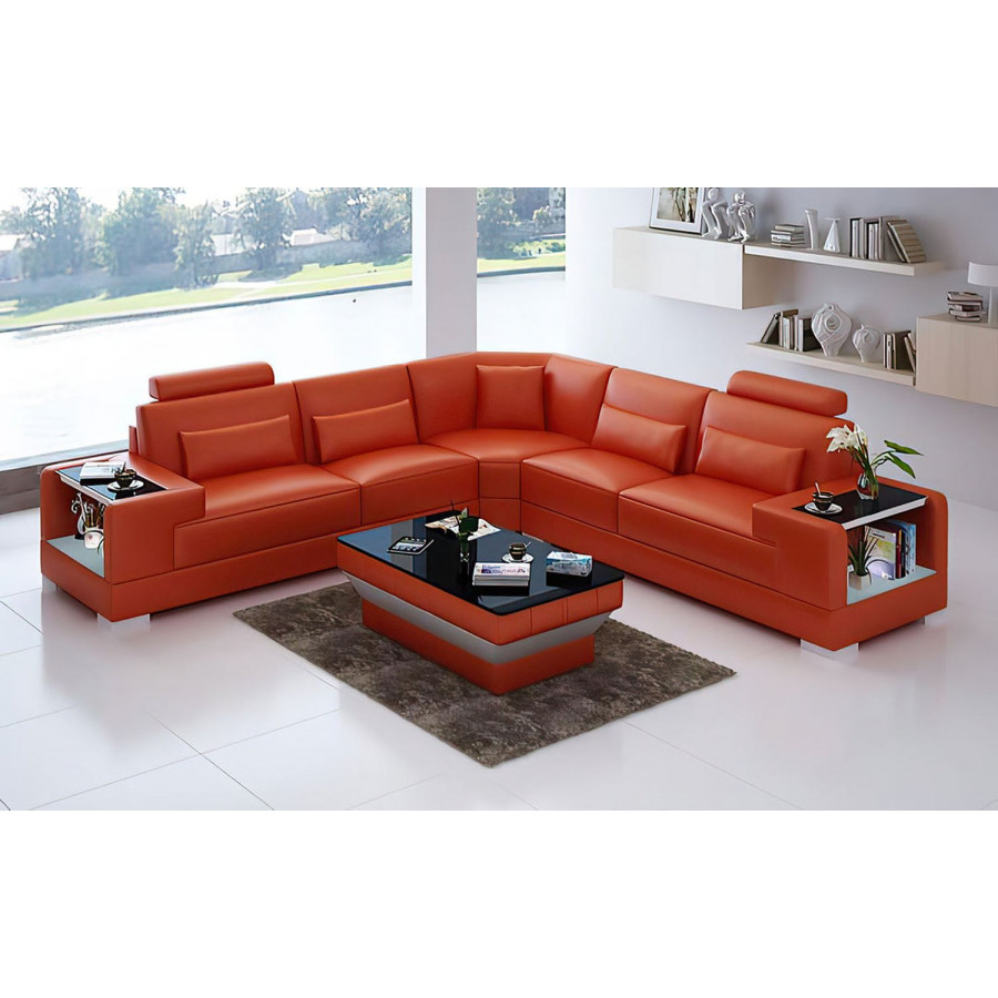 Jubilee Giana Modern Sectional - Orange, Top Grain Italian Leather