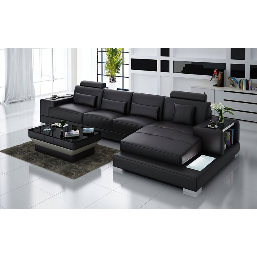 Jubilee Giana Small Modern Left Hand Facing Sectional with Led - Dark Brown, Bonded Leather