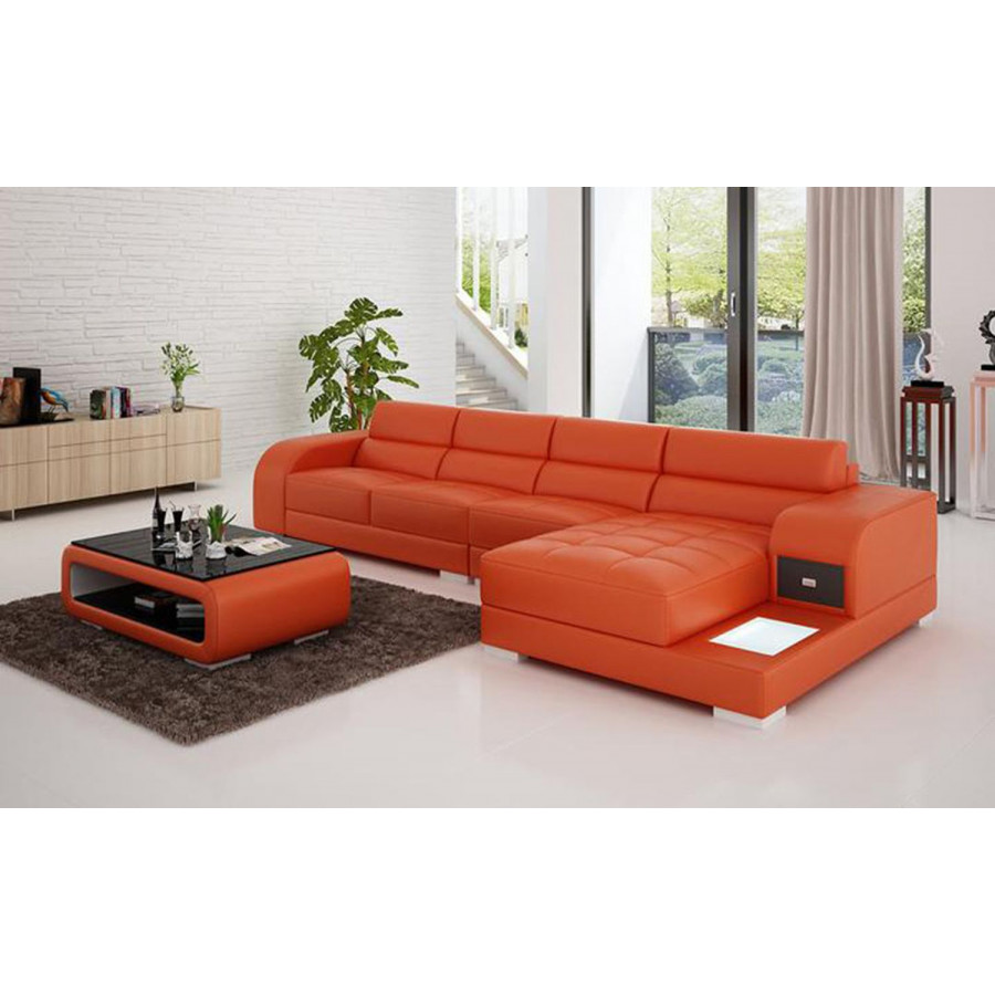 Jubilee Poris Small Modern Right Hand Facing Sectional - Orange, Bonded Leather