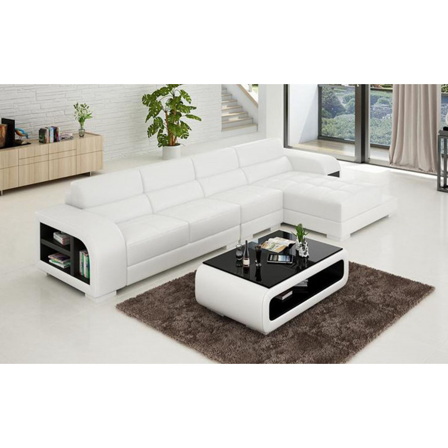 Jubilee Poris Small Modern Right Hand Facing Sectional - White, Bonded Leather
