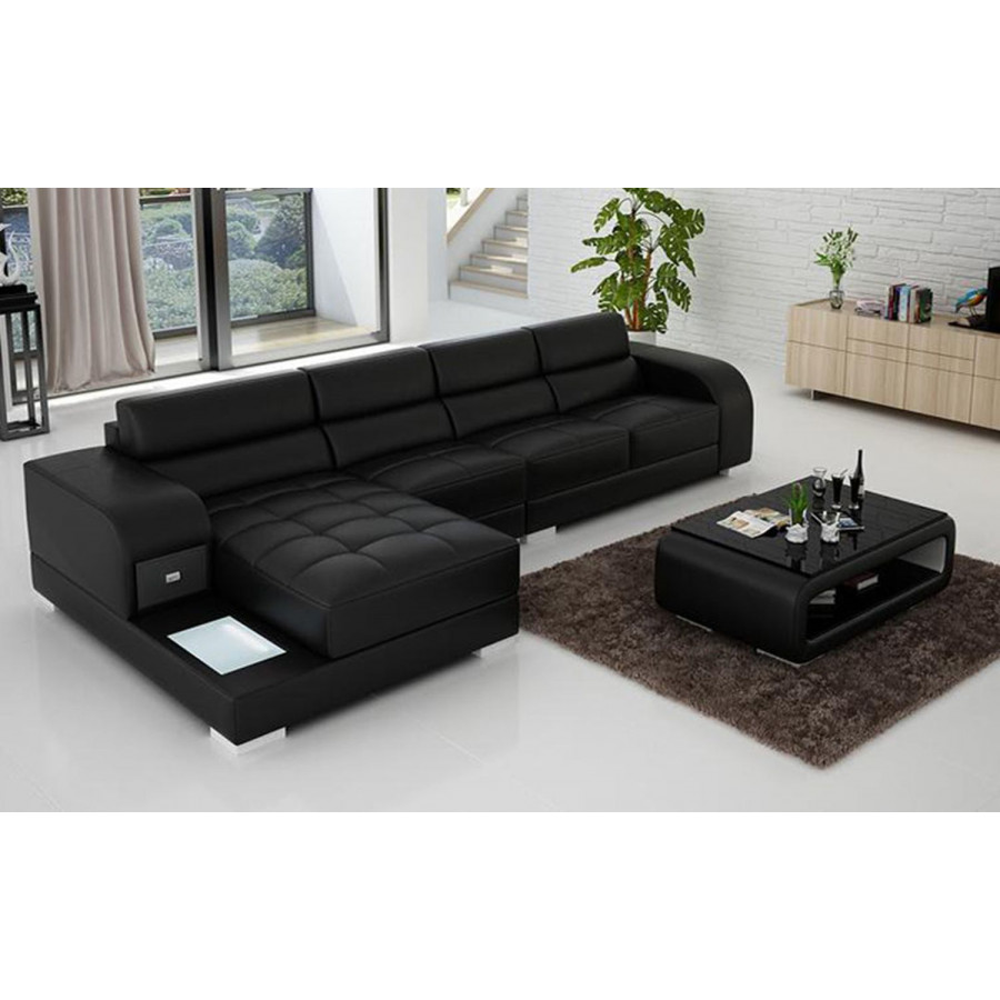 Jubilee Poris Small Modern Left Hand Facing Sectional - Black, Bonded Leather