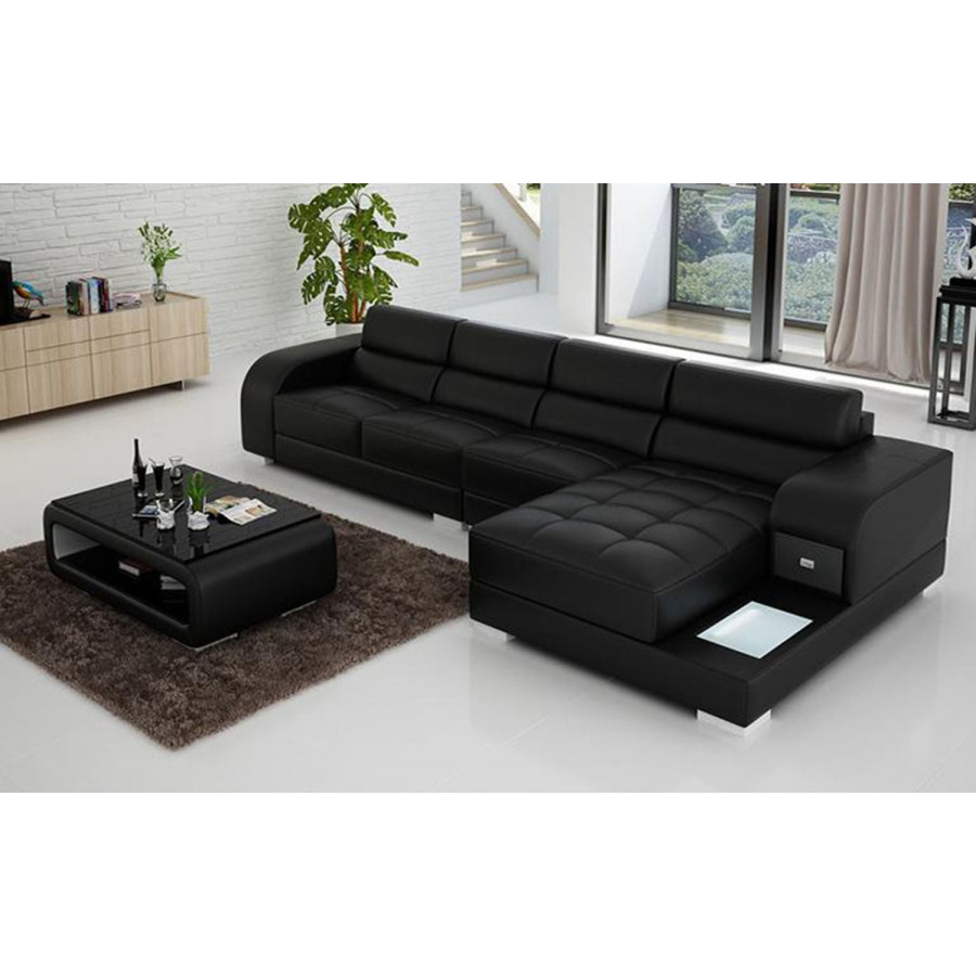 Jubilee Poris Small Modern Right Hand Facing Sectional - Black, Bonded Leather