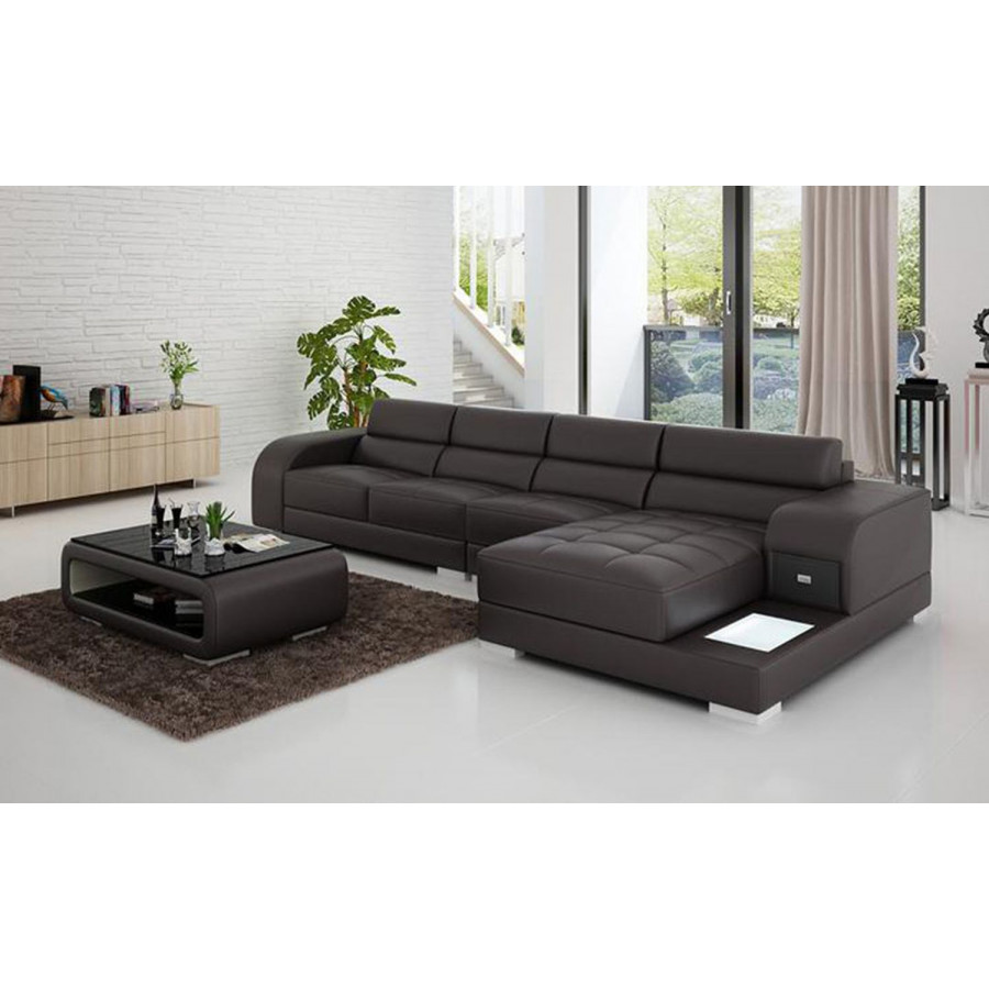 Jubilee Poris Small Modern Right Hand Facing Sectional - Dark Brown, Bonded Leather