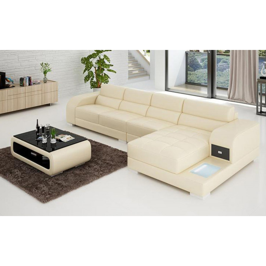 Jubilee Poris Small Modern Left Hand Facing Sectional - Beige, Bonded Leather