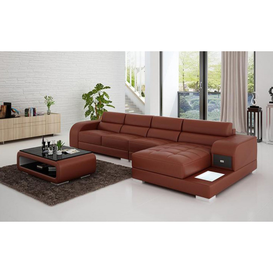 Jubilee Poris Small Modern Right Hand Facing Sectional - Brown, Bonded Leather