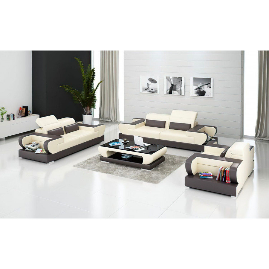 Jubilee Ezrael Modern Sofa Set - Beige/Dark Brown, Bonded Leather