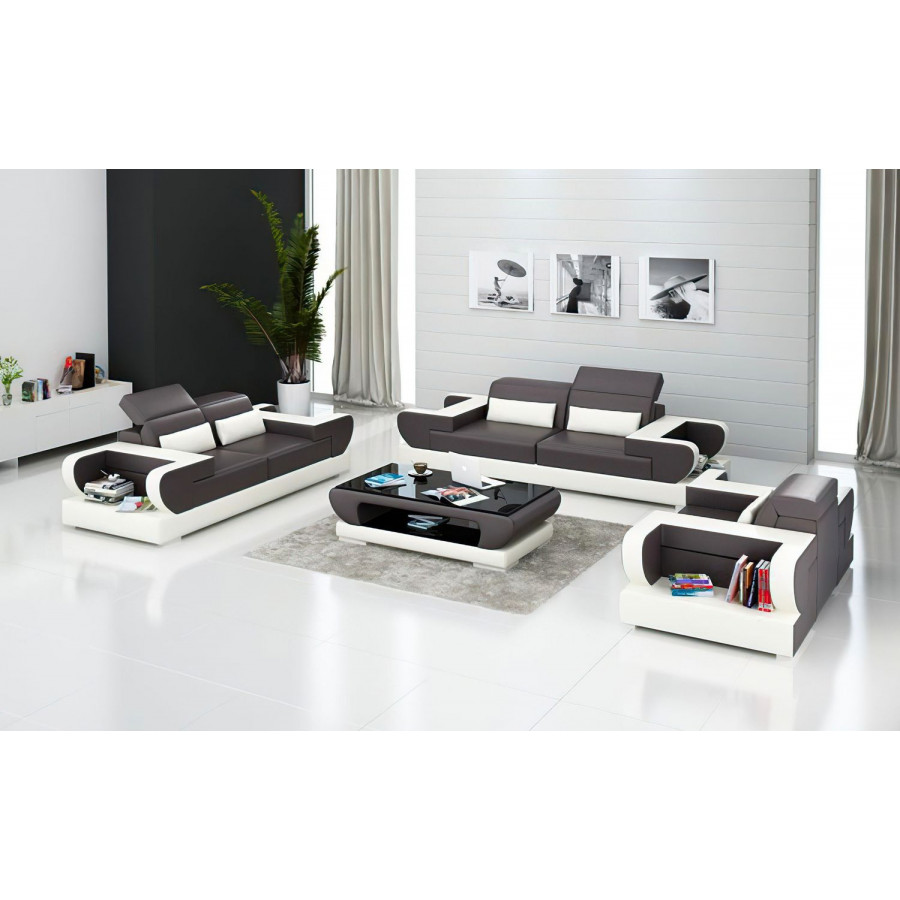 Jubilee Ezrael Modern Sofa Set - Dark Brown/White, Bonded Leather