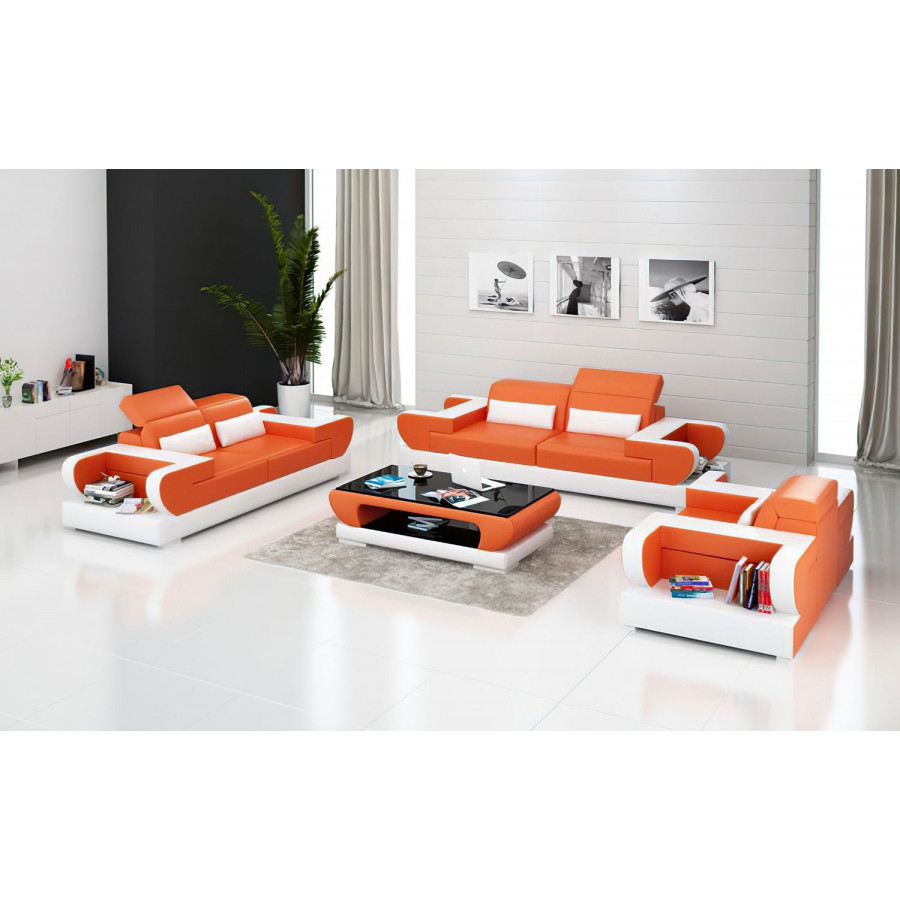 Jubilee Ezrael Modern Sofa Set - Orange/White, Top Grain Italian Leather