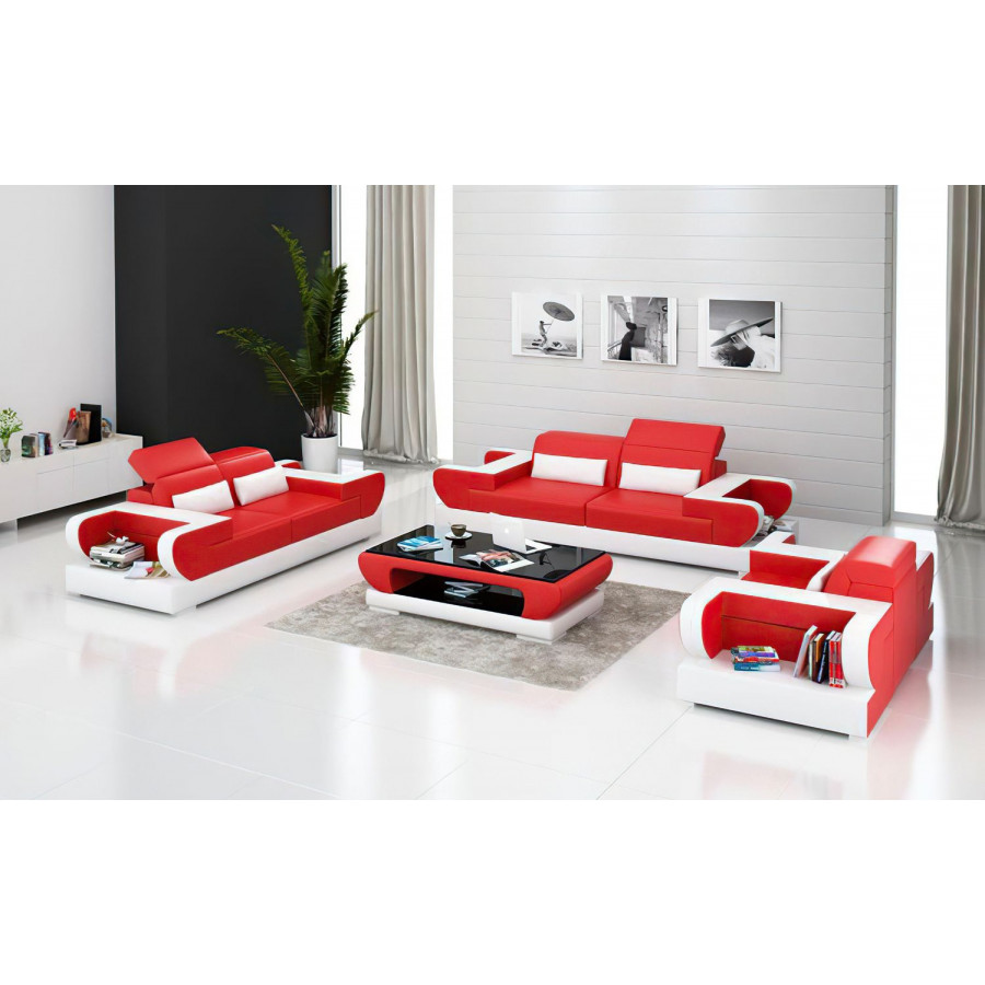 Jubilee Ezrael Modern Sofa Set - Red/White, Bonded Leather
