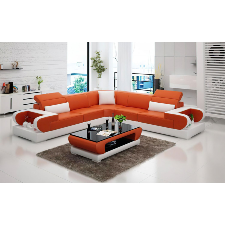 Jubilee Ezrael Modern Sectional - Orange/White, Top Grain Italian Leather