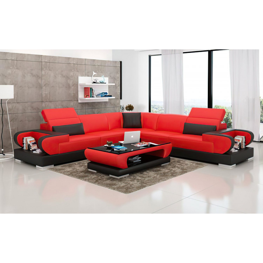 Jubilee Ezrael Modern Sectional - Red/Black, Top Grain Italian Leather