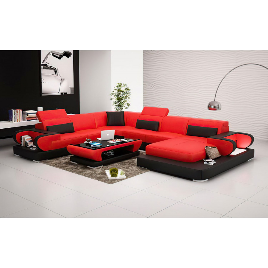 Jubilee Ezrael Modern U-Shape Right Hand Facing Sectional - Red/Black, Bonded Leather