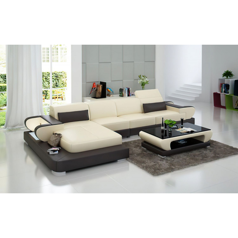 Jubilee Ezrael Small Modern Left Hand Facing Sectional - Beige/Dark Brown, Bonded Leather
